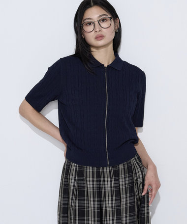 〔 TALLサイズ 〕 コットンダルストレッチ ケーブルジップカーディガン