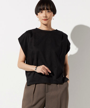 〔 TALLサイズ 〕 スーピマコットンポンチ肩タックデザインTシャツ