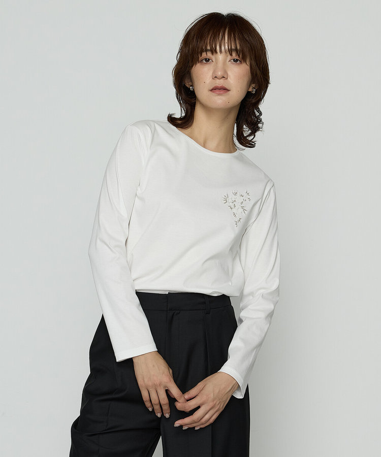 〔 TALLサイズ 〕 スーピマバイオシルスムース ビジュー刺繍Tシャツ