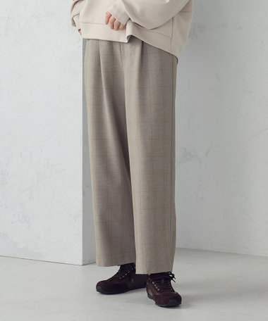 【美しいベーシックパンツ】ポリエステルレーヨンストレッチ　ワイドパンツ