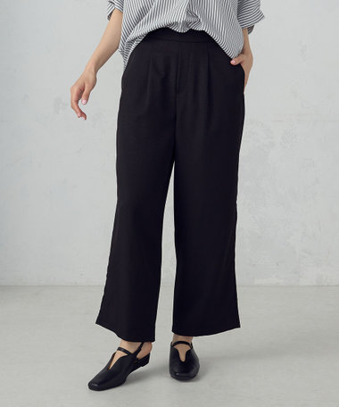 【美しいベーシックパンツ】麻調 ワイドパンツ