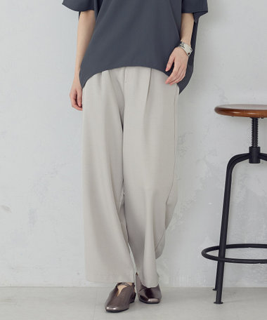 【美しいベーシックパンツ】麻調 ワイドパンツ