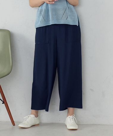 レーヨンポリエステル麻調スラブ ワークワイドパンツ