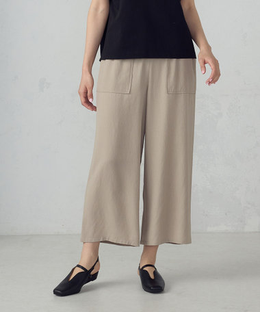 レーヨンポリエステル麻調スラブ ワークワイドパンツ