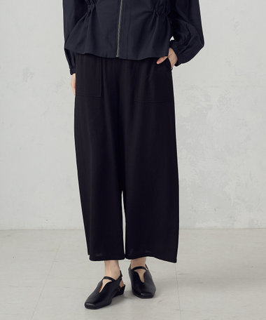レーヨンポリエステル麻調スラブ ワークワイドパンツ