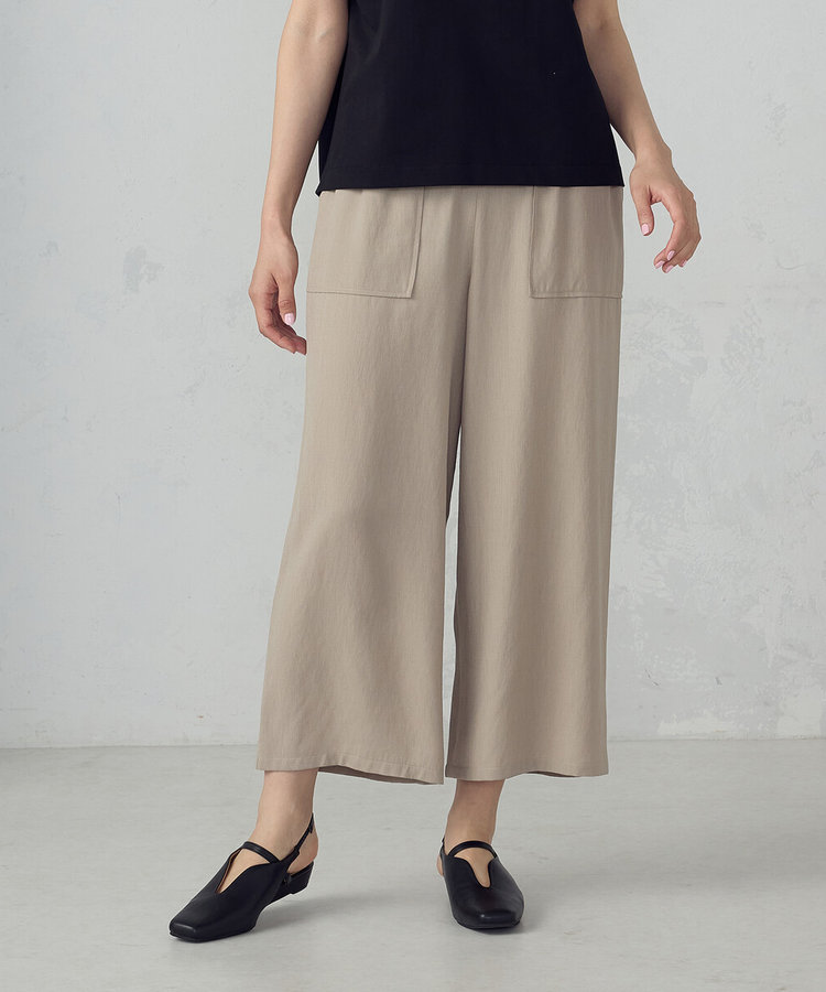 レーヨンポリエステル麻調スラブ ワークワイドパンツ