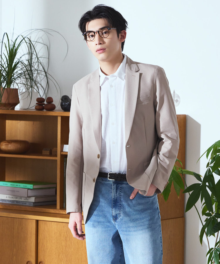 【セットアップ対応・ウォッシャブル】ポリエステル シアサッカー テーラードジャケット