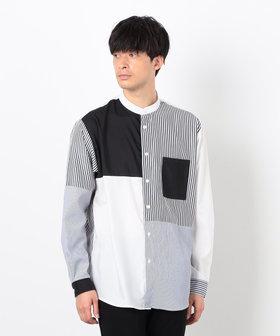 ストライプ コンビ バンドカラー シャツ（47-30IK10-205