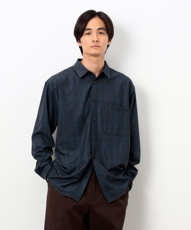 トリコットコーデュロイチェックプリント  ショートポイントカラー シャツ