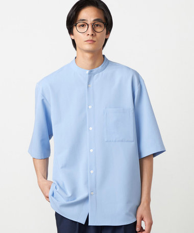 【i'm ism.】ウールライク バンドカラー5分袖シャツ