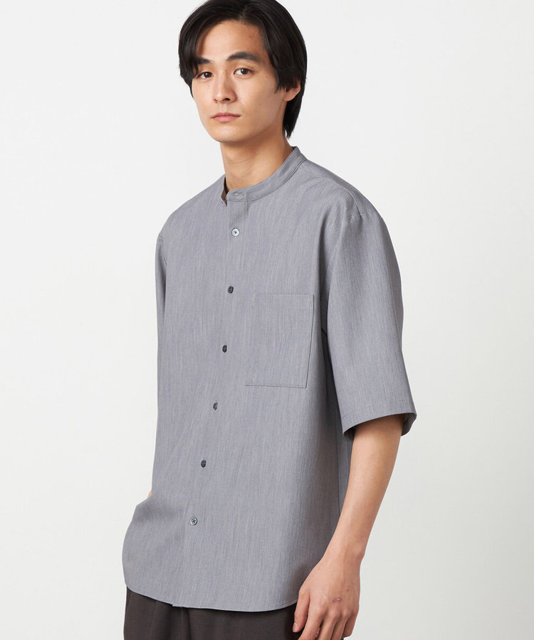 【i'm ism.】ウールライク バンドカラー5分袖シャツ