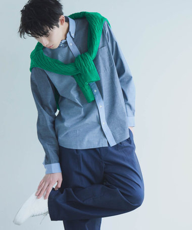 コットンダンガリー パッチワーク ボタンダウンシャツ