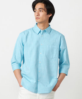 コットンリネンシャンブレー 7分袖シャツ