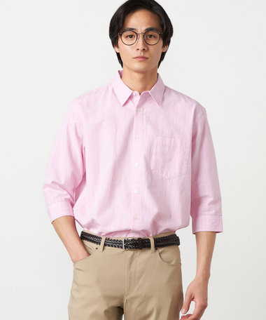 コットンリネンシャンブレー 7分袖シャツ