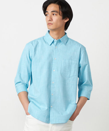 【i'm ism.】コットンリネンシャンブレー 7分袖シャツ