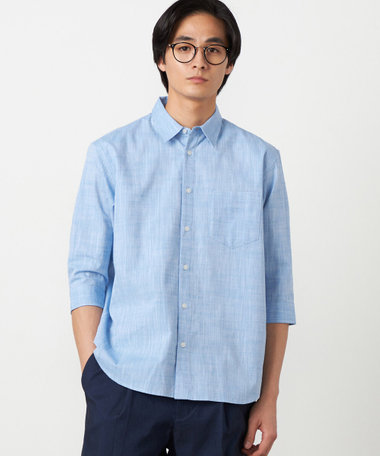 【i'm ism.】コットンリネンシャンブレー 7分袖シャツ