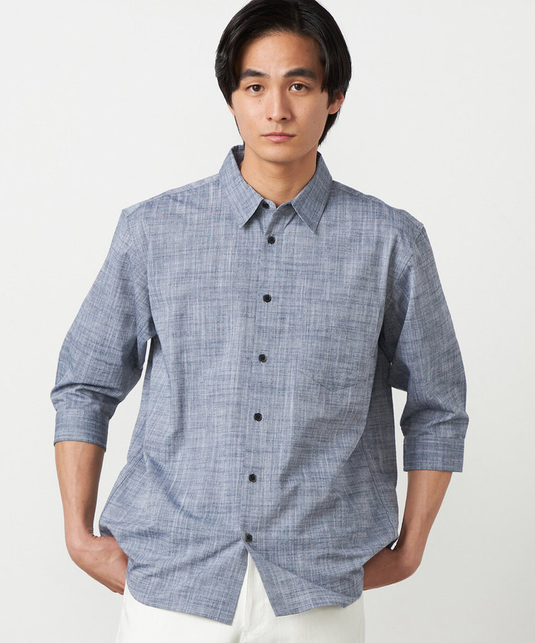 【i'm ism.】コットンリネンシャンブレー 7分袖シャツ