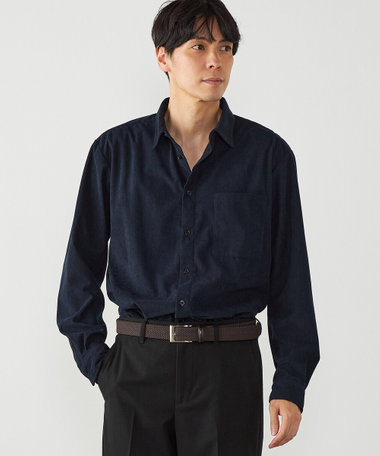 トリコットコーデュロイ ショートポイントカラーシャツ