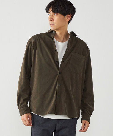 トリコットコーデュロイ ショートポイントカラーシャツ