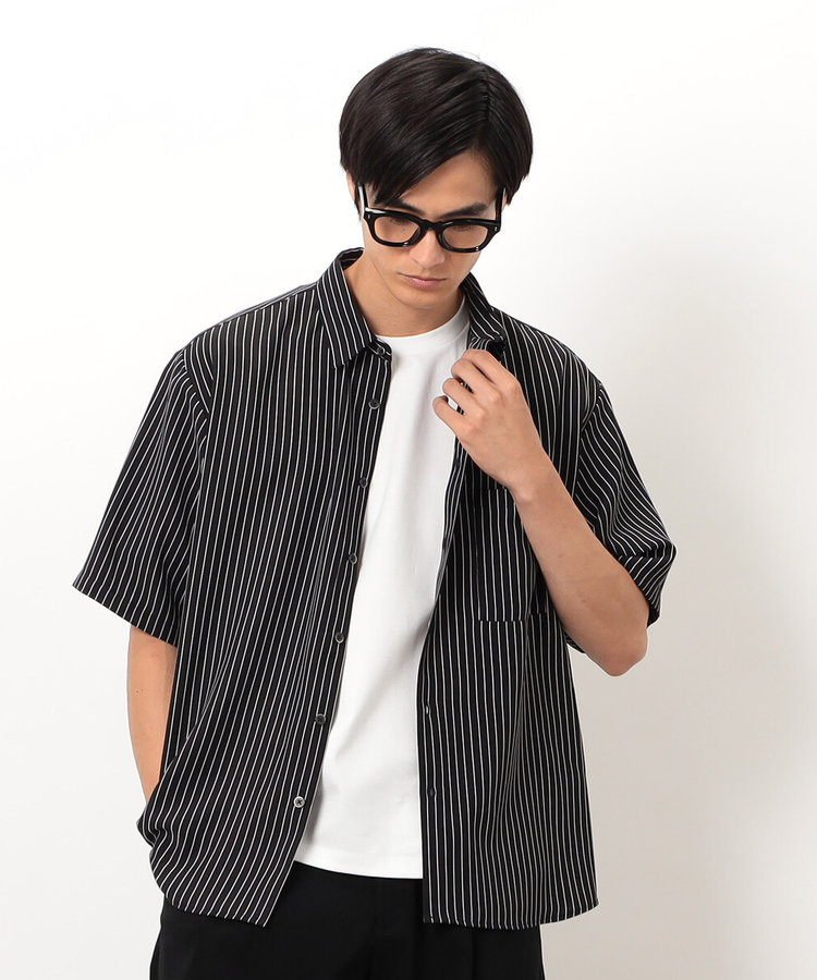 ストライププリント ショートポイントカラー 半袖シャツ
