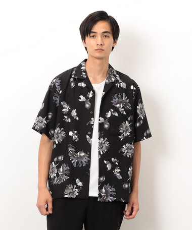 フラワープリント オープンカラー 半袖シャツ