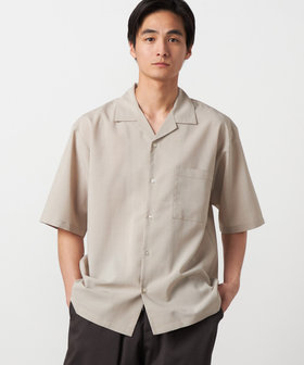 【吸水速乾】リネンライクポリエステル オープンカラー半袖シャツ