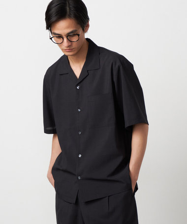 【吸水速乾】リネンライクポリエステル オープンカラー半袖シャツ