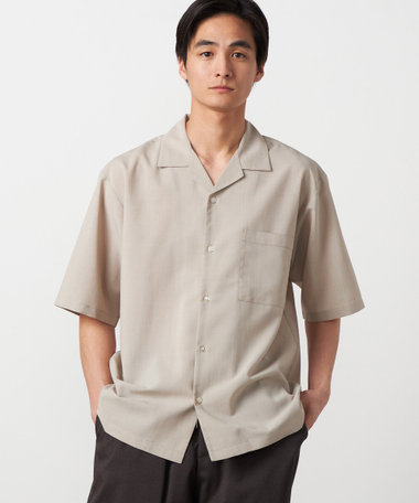 【吸水速乾】リネンライクポリエステル オープンカラー半袖シャツ