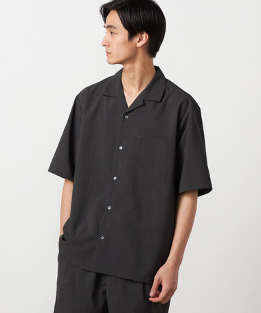 【吸水速乾】リネンライクポリエステル オープンカラー半袖シャツ