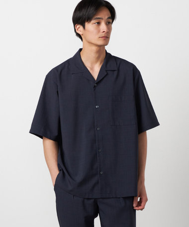 【吸水速乾】リネンライクポリエステル オープンカラー半袖シャツ