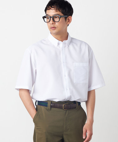 【吸水速乾】ポリエステル シアサッカー 半袖ボタンダウンシャツ