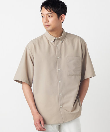 【吸水速乾】ポリエステル シアサッカー 半袖ボタンダウンシャツ