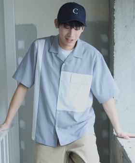 ライトウエイトポリエステル ブロッキング オープンカラーシャツ