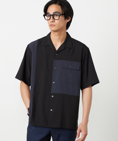 ライトウエイトポリエステル ブロッキング オープンカラーシャツ