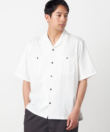 ドビーオックス×カラミストライプ 半袖キューバシャツ
