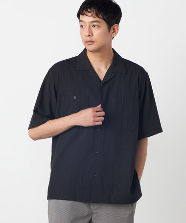 ドビーオックス×カラミストライプ 半袖キューバシャツ