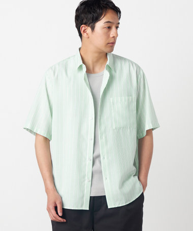 ポリエステルレーヨン シアーカラーストライプ ショートポイントカラー 半袖シャツ