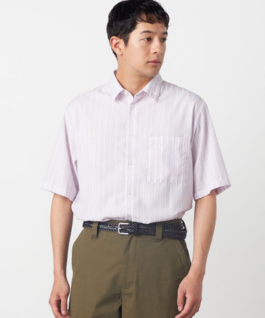 ポリエステルレーヨン シアーカラーストライプ ショートポイントカラー 半袖シャツ