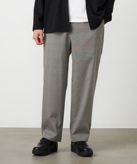 【i'm ism.】ポリエステル グレンチェック ストレッチ リラックスワイドテーパードパンツ