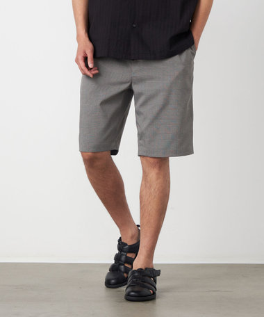 ポリエステルグレンチェックストレッチ ワンタックショートパンツ