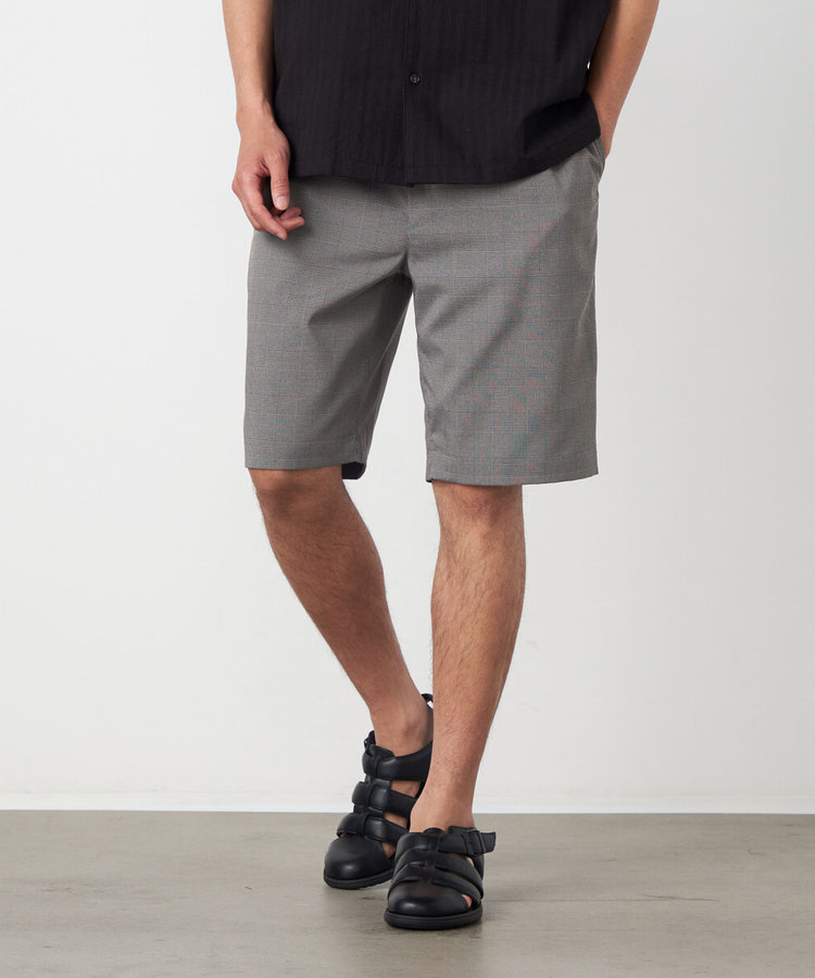 ポリエステルグレンチェックストレッチ ワンタックショートパンツ
