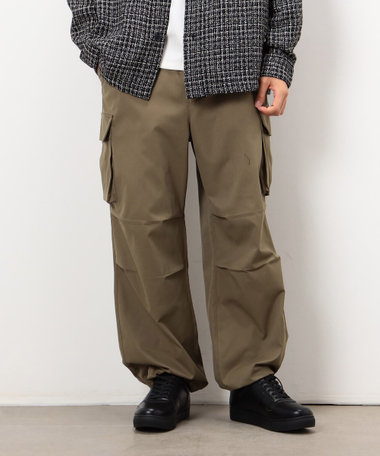 ポリエステルツイル ワイドシルエット カーゴパンツ