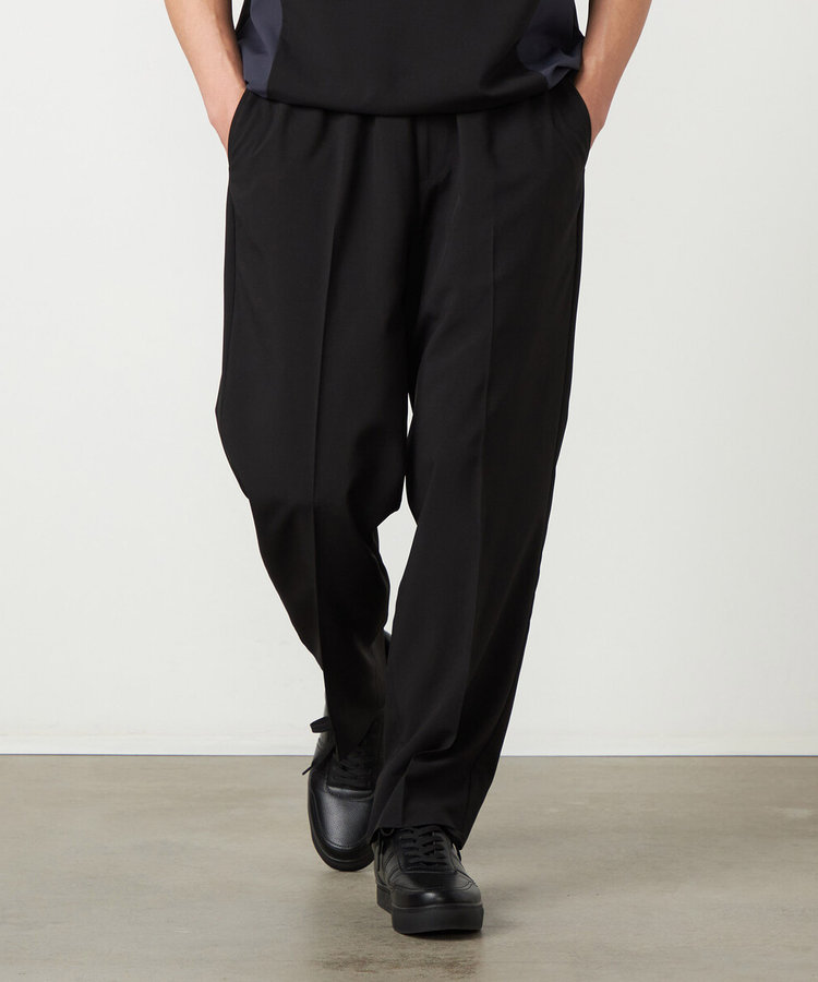 ライトウエイトポリエステル リラックスワイドテーパードパンツ