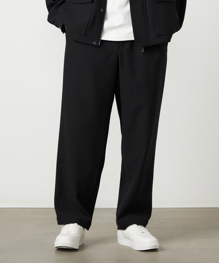 【セットアップ対応】EVALET  ポリエステル ブッチャー ワンタック ワイドテーパードパンツ