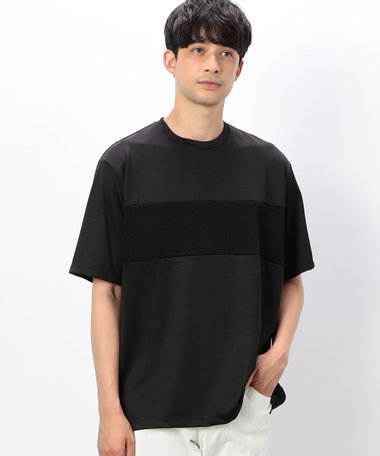 ケーブル柄ジャカード コンビデザインＴシャツ