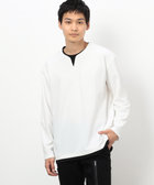 タテ畝ストレッチポンチ フェイクレイヤード キーネックTシャツ(長袖)