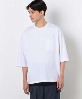 7分袖 フェイクレイヤード クルーネックTシャツ（47-60TI13-204