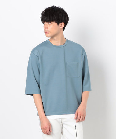 七分袖 フェイクレイヤード クルーネックＴシャツ