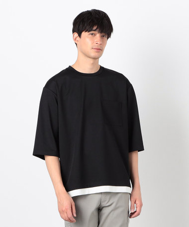 七分袖 フェイクレイヤード クルーネックＴシャツ