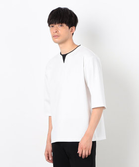 フェイクレイヤード キーネックＴシャツ 七分袖